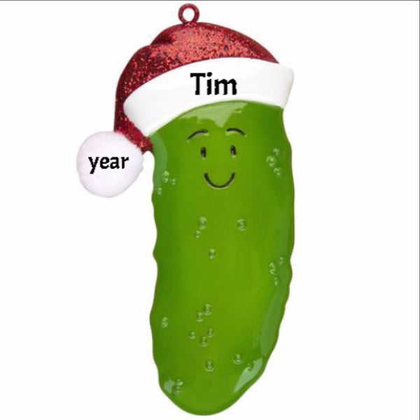 Pickle with Santa Hat - Personalized Ornament