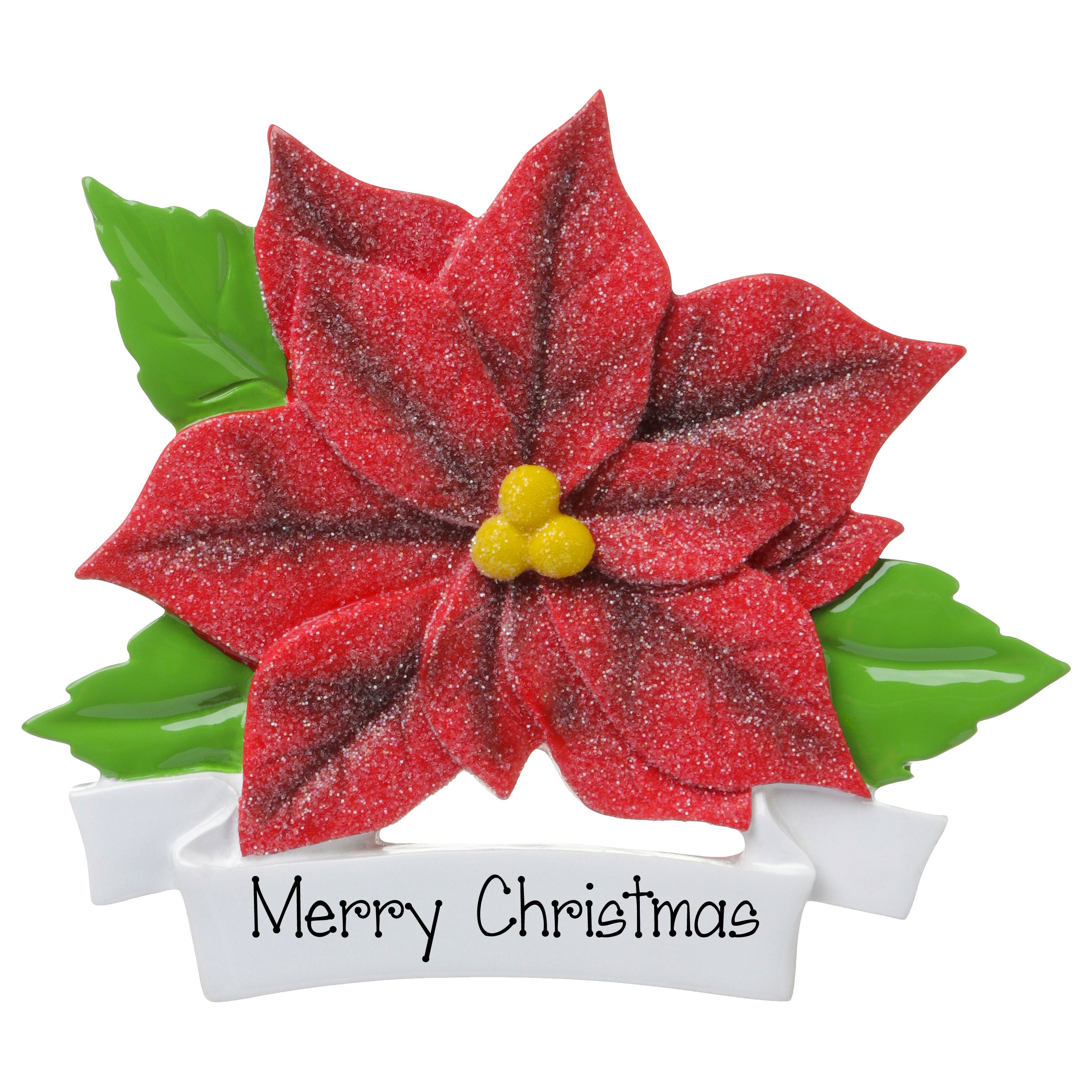 Red Glitter poinsettia- Personalized Christmas Ornament