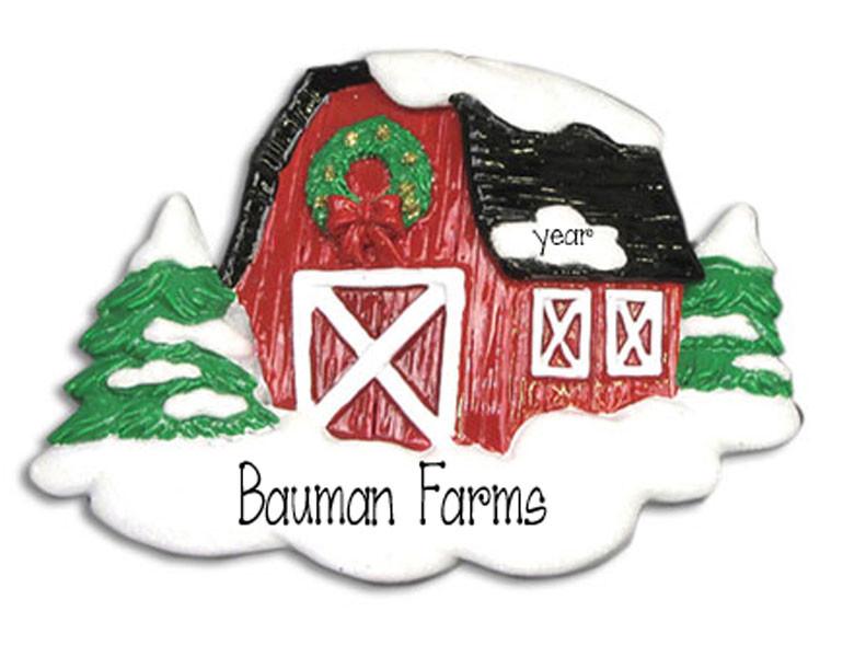 BIG RED BARN ~ Personalized Christmas Ornament