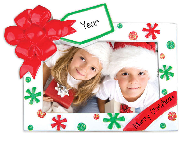 RED BOW PHOTO FRAME Personalized Christmas Ornament