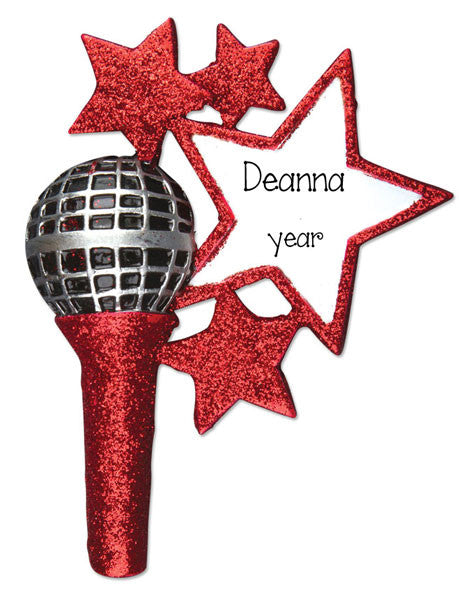 RED GLITTER MICROPHONE - Personalized Ornament
