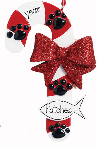 CAT Candy Cane~Personalized Christmas Ornament