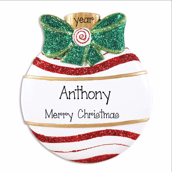 Green Glitter Bow Christmas Ball Ornament