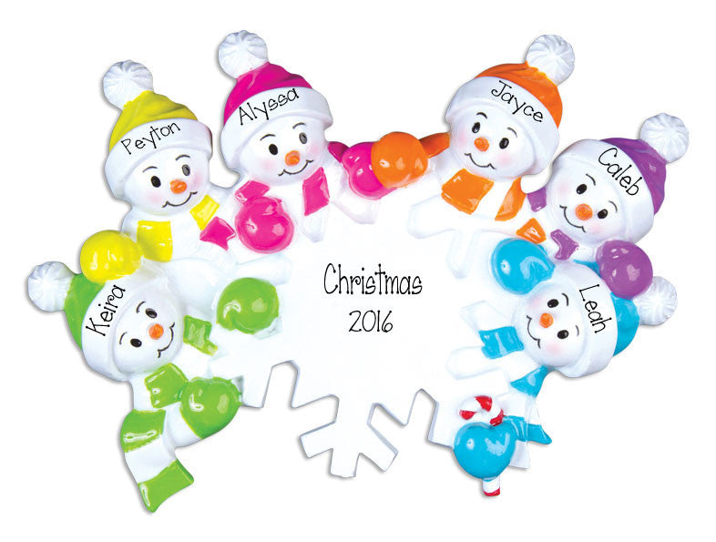 Colorful SNOWMAN~Family of 6~Personalized Ornament