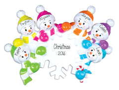 colorful snowmen fOR SIX, personalized Christmas ornament