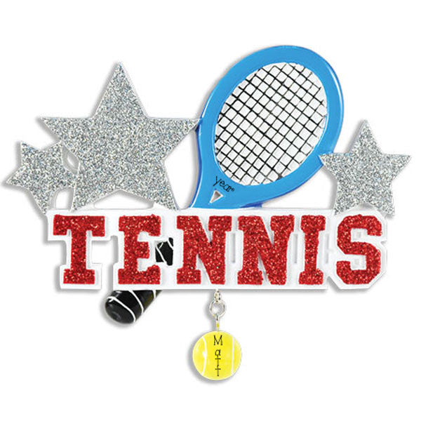 TENNIS W/ RED GLITTER Personalized Christmas Ornament