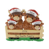 Personalized Highland Cow Family of 4,  Hand Personalized Family Christmas Ornament