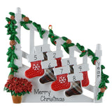Personalized Family of 8 Staircase Bannister Ornament, 8 Stockings, 8 Grandkids Christmas Keepsake, Add Pet Option