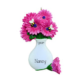 Personalized Pink Flowers and Bees, White Vase of Pink Daisies Christmas Ornament