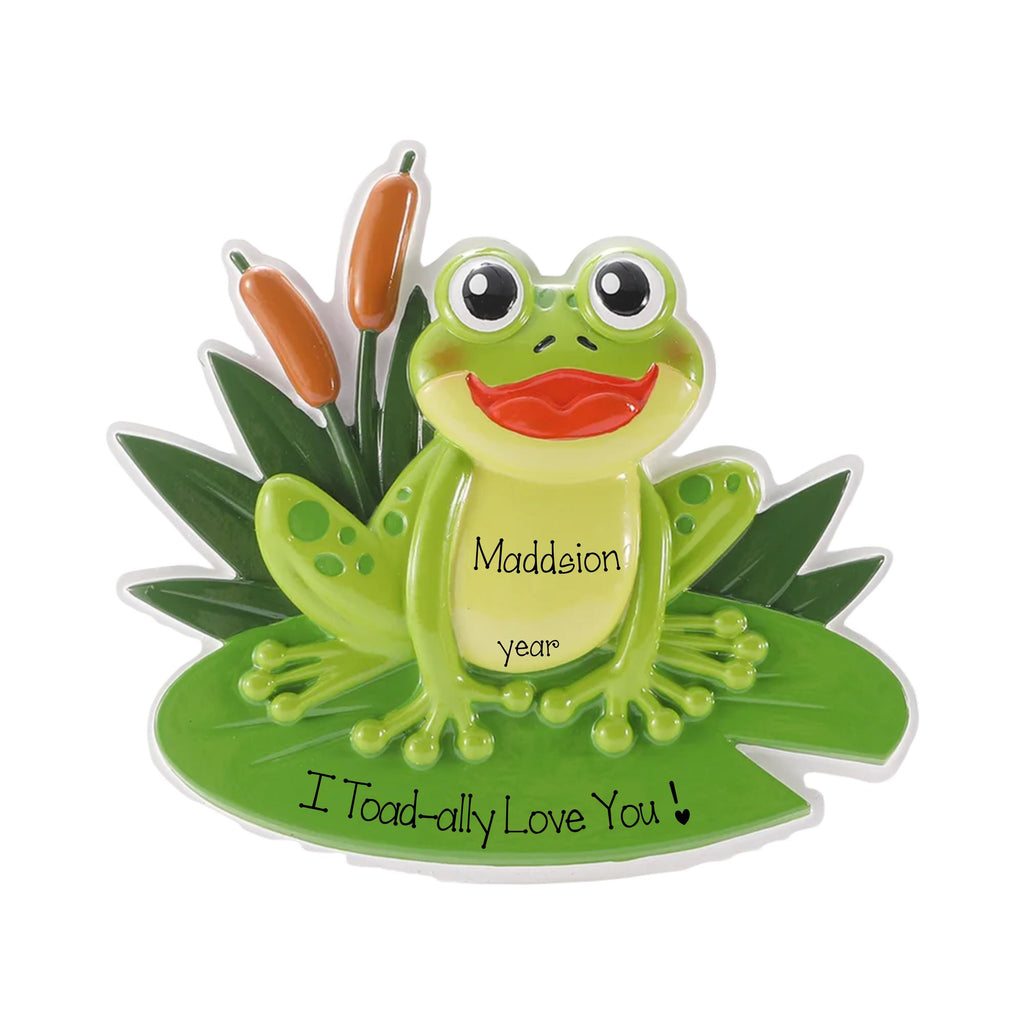 Personalized Happy Frog on a Lilypad Christmas Ornament,  Name Year