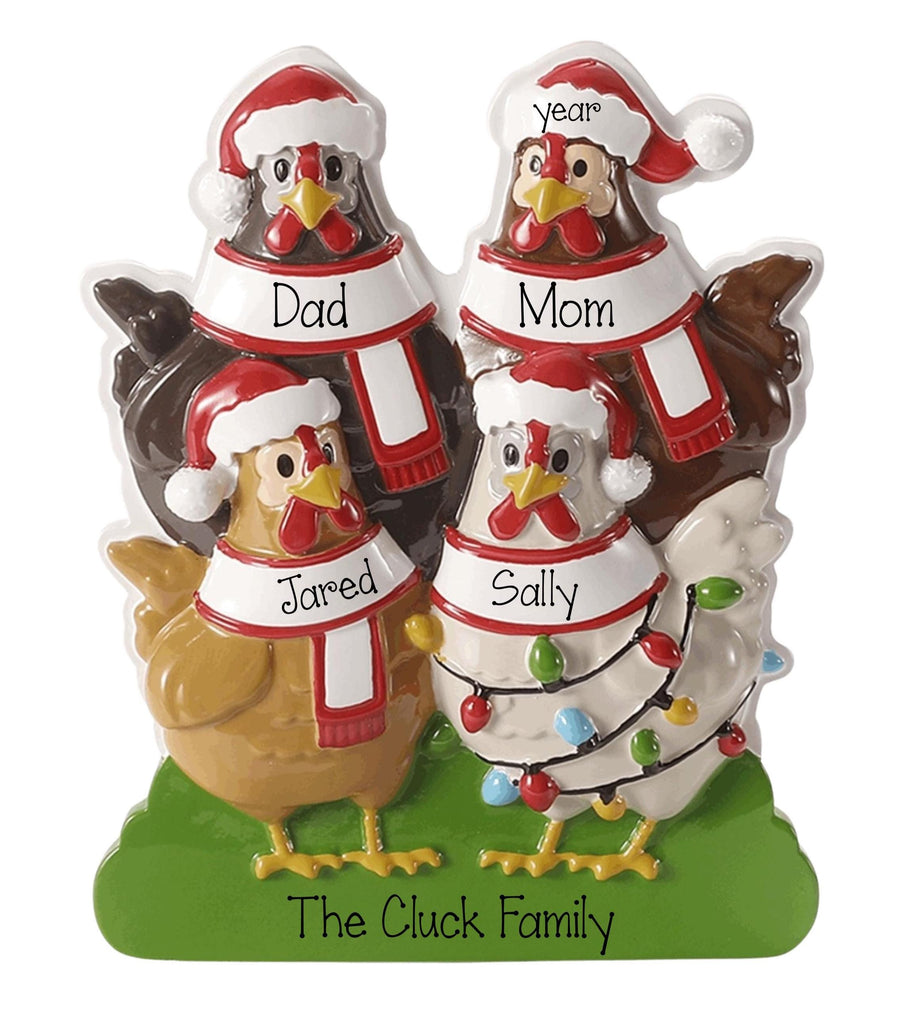 Family of 4 Chicken Christmas Ornament~ Personalized Ornament ~  4 Chickens Christmas Ornament ~ Family of 4 Farm ~ Homesteaders Ornaments