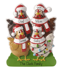 Family of 4 Chicken Christmas Ornament~ Personalized Ornament ~  4 Chickens Christmas Ornament ~ Family of 4 Farm ~ Homesteaders Ornaments