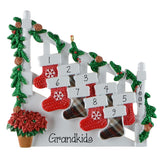 Personalized Family of 9 Bannister Ornament, Nine Grandkids Staircase Stockings Christmas Keepsake