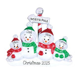 Personalized Family of 4 North Pole SNOWMEN Ornament~Christmas Ornaments~Hand Personalized Ornament~Family of Four Ornament