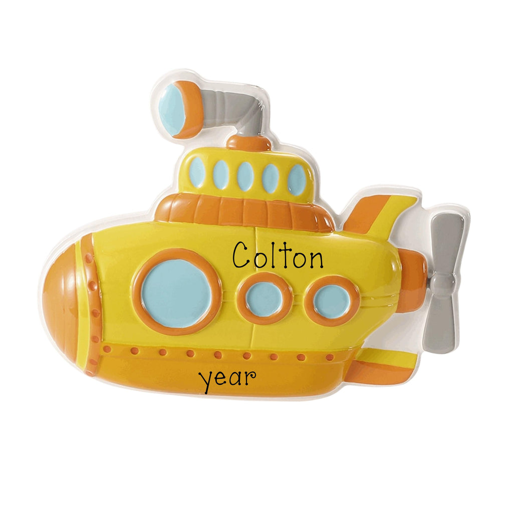 Personalized Yellow Submarine Ornament ~ We All Live in a Yellow Submarine ~ Navy Ornament ~ Water Vessel ~ Little Boy Christmas Ornament