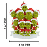 Personalized Family of 9 Green Monster Christmas Ornament