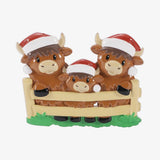 Personalized Highland Cow Family of 3,  Hand Personalized Family Christmas Ornament