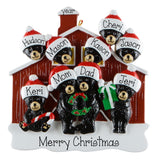 Family of 9 Black Bear with Red barn Personalized Christmas Ornament, 9 Grandkids Keepsake