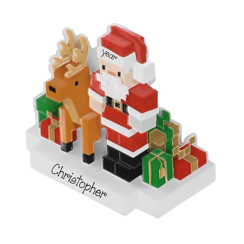 Santa and Reindeer Block Craft Characters Personalized Christmas Ornament, Building Blocks Lover Keepsake