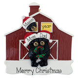 Personalized Black Bear Family of 3 Christmas Ornament – Red Barn Family or Grandkids Keepsake