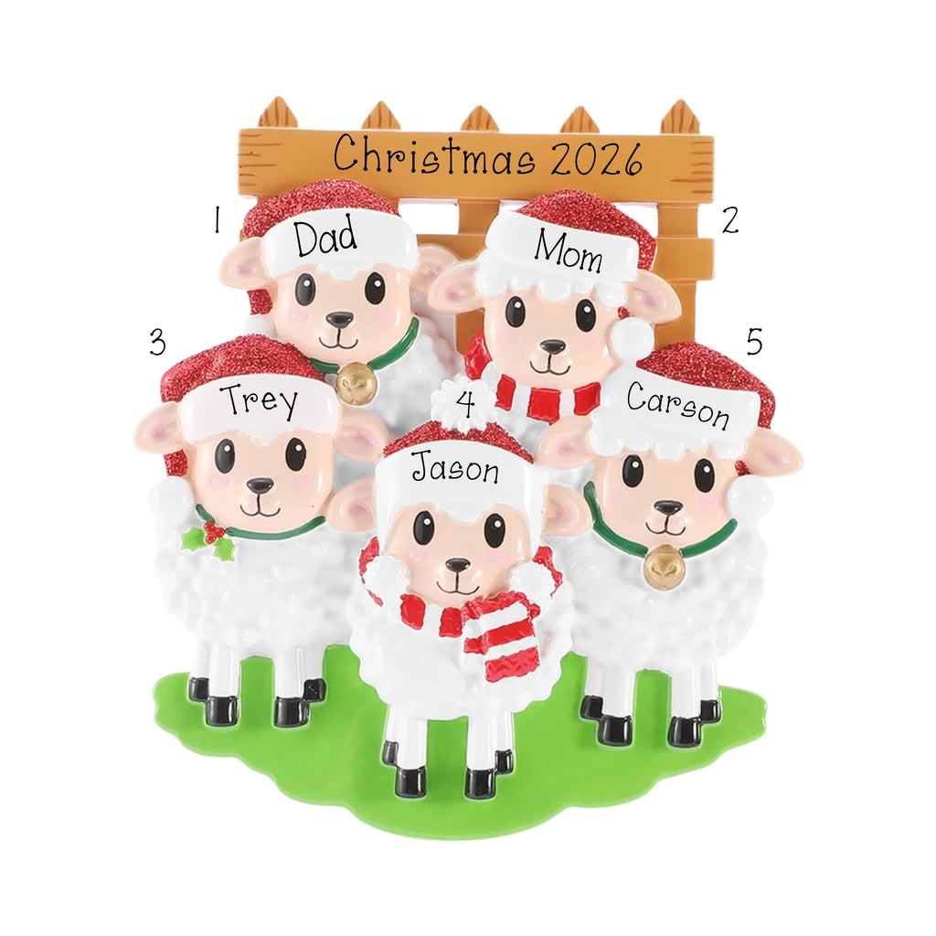 Personalized Sheep Ornament, Family Of 5 Christmas Holiday Decor