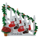 Personalized Family of 8 Staircase Bannister Ornament, 8 Stockings, 8 Grandkids Christmas Keepsake, Add Pet Option