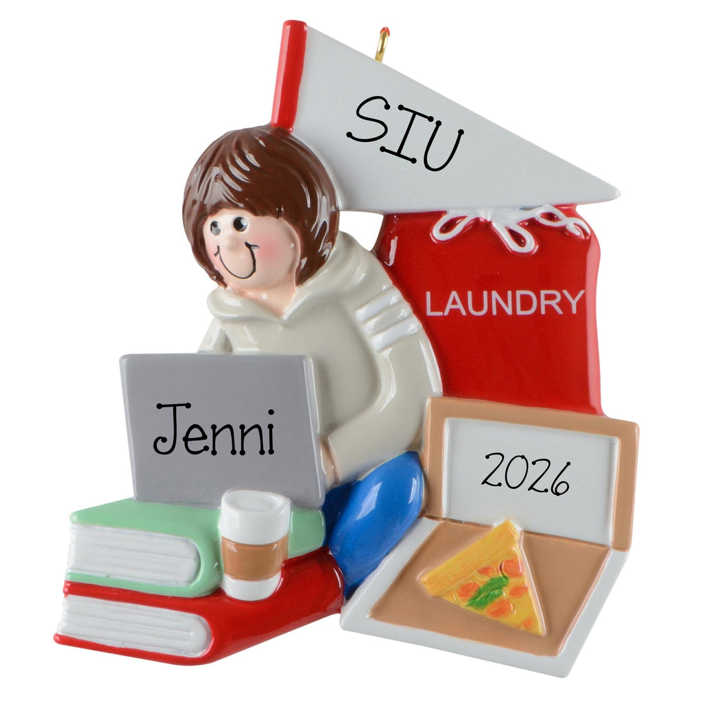 Personalized Brunette Female College Student Christmas Ornament – College Life Keepsake Gift