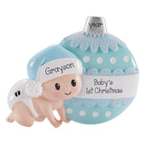 Baby Boy's 1st Christmas, Baby Crawling Blue Ornament, First Christmas Keepsake