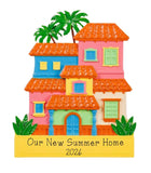 Colorful Caribbean House Personalized Christmas Ornament ~ Colorful Beach House with Palm Trees ~ Southwest Home ~ Beach Vacation Ornament