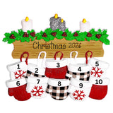 Personalized Family of 10 Mitten Christmas Ornament ~ 10 Mittens Hanging from a Mantle ~  Family of 10 ~ Ten Christmas Mittens With Names