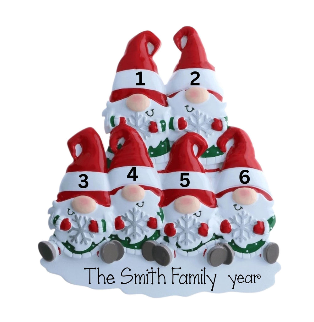 Gnome Family of 6 Personalized Christmas Ornament ~ Family of 6 Ornament~ Six Person Gnome Ornament ~ Six Family Members ~ Personalized Gift