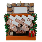 Personalized Family of 6 Ornament, Rustic Lodge Fireplace Christmas Mantel Keepsake