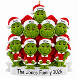 Personalized Family of 9 Green Monster Christmas Ornament