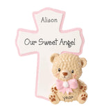Personalized Child Bear with Pink Cross Ornament ~ Baby Girl Memorial Ornament ~ Christening Ornament for a Girl ~ Child memorial Ornament