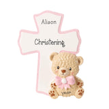 Personalized Child Bear with Pink Cross Ornament ~ Baby Girl Memorial Ornament ~ Christening Ornament for a Girl ~ Child memorial Ornament