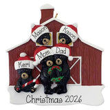 Personalized Black Bear Family of 5 Christmas Ornament – Red Barn Family or Grandkids Keepsake