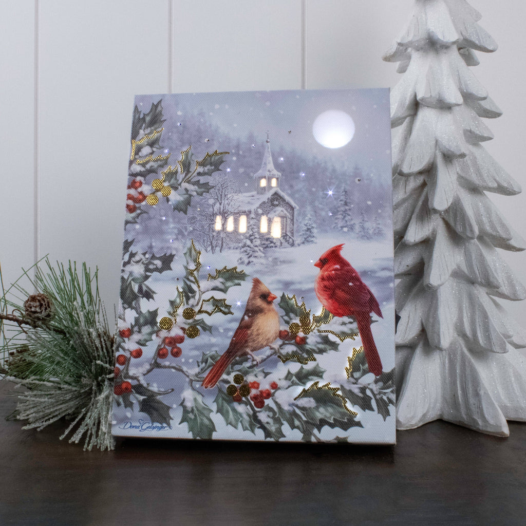 White Gold Cardinals 6x8 Lighted Tabletop Canvas