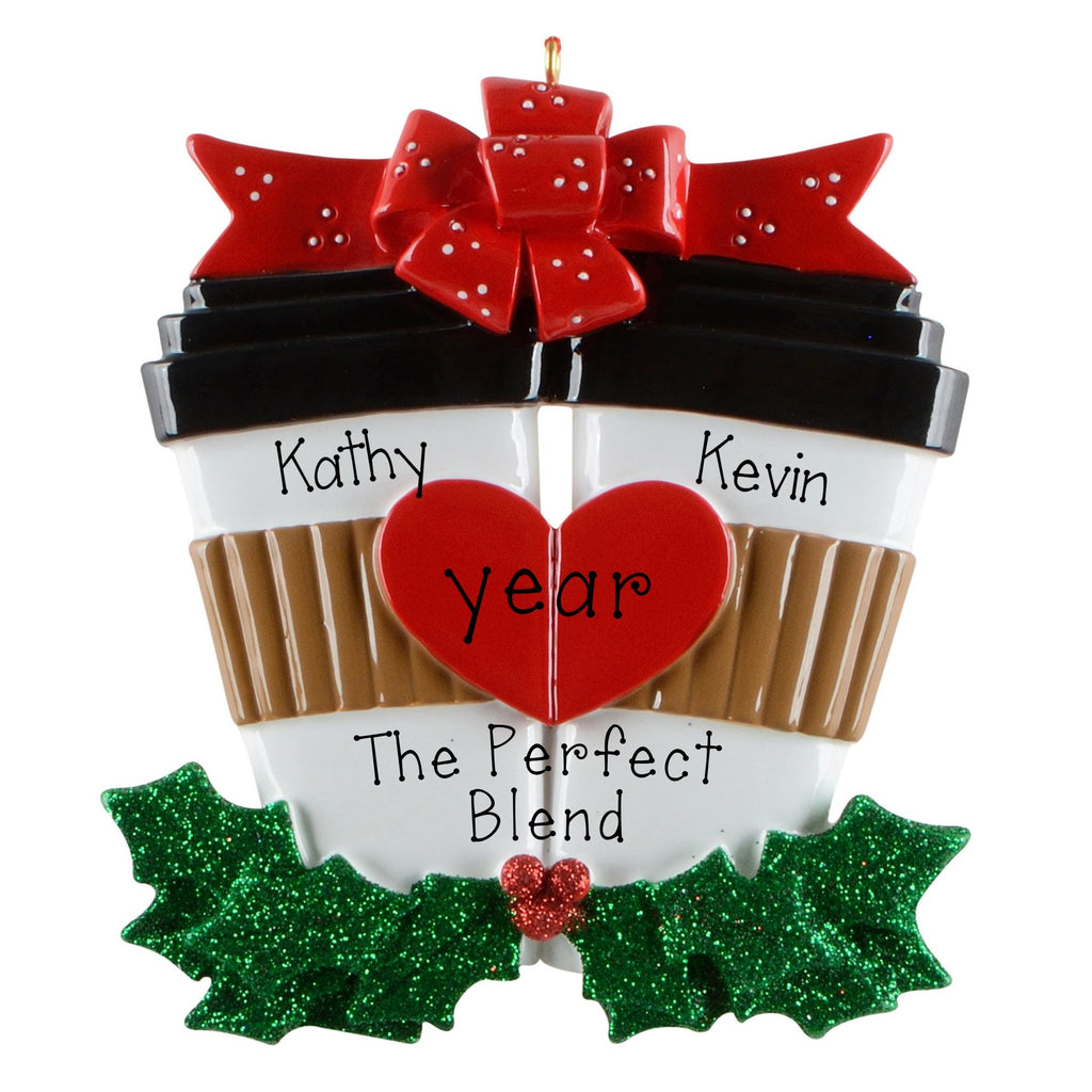 Personalized Coffee Couple Christmas Ornament – Coffee Lovers Holiday Keepsake
