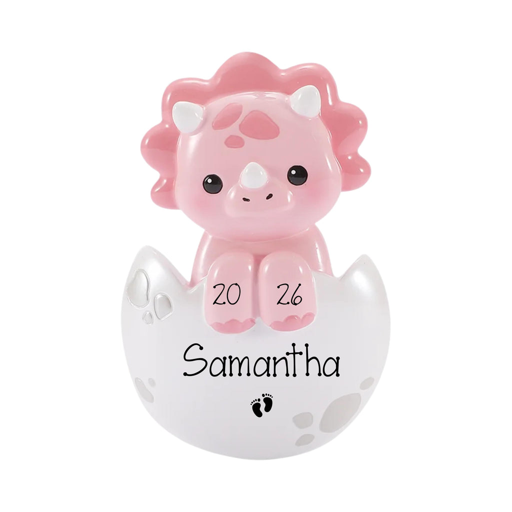 Baby Girl Pink Triceratops Christmas Ornament, First Christmas Keepsake, Hand-Personalized
