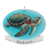 Personalized Sea Turtle Christmas Ornament, Beach Vacation Ocean Theme
