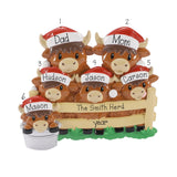 Family of 6 Highland Cow Personalized Christmas Ornament, Personalized Christmas Family of 6 Gift