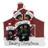 Personalized Black Bear Family of 5 Christmas Ornament – Red Barn Family or Grandkids Keepsake