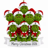 Personalized Green Monster Family of 8 Christmas Ornament