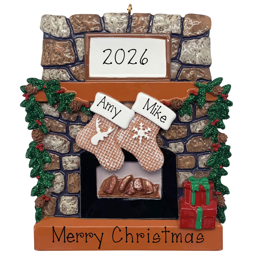 Personalized Our First Christmas Couple Ornament – Fireplace & Stockings Keepsake