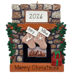 Personalized Our First Christmas Couple Ornament – Fireplace & Stockings Keepsake