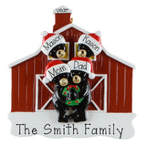 Personalized Black Bear Family of 4 Christmas Ornament – Red Barn Family or Grandkids Keepsake