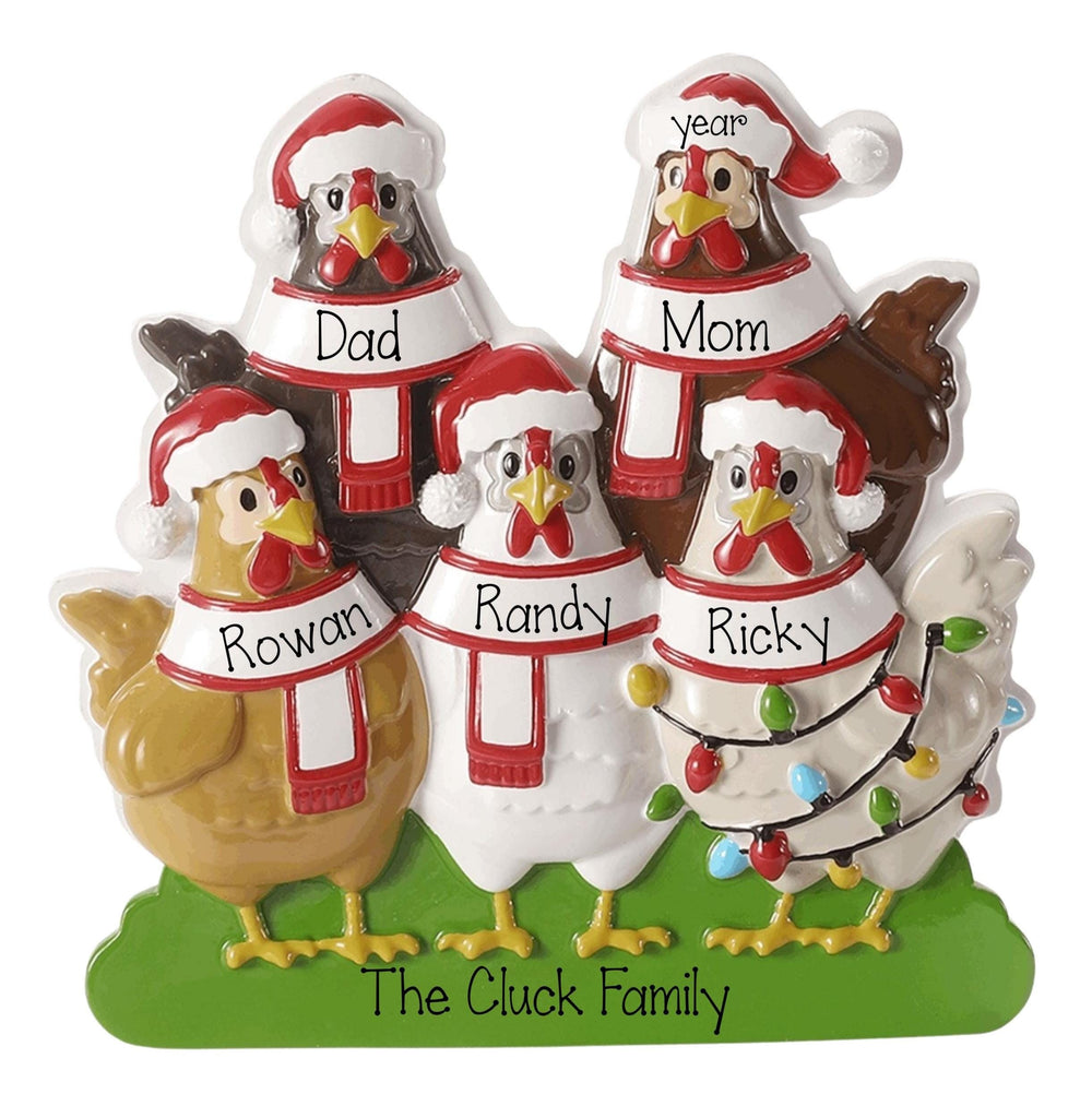Family of 5 Chicken Christmas Ornament~ Personalized Ornament ~  5 Chickens Christmas Ornament ~ Family of 5 Farm ~ Homesteaders Ornaments