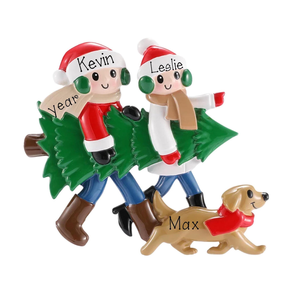 Personalized Couple & Dog Christmas Ornament – Christmas Tree Family Keepsake