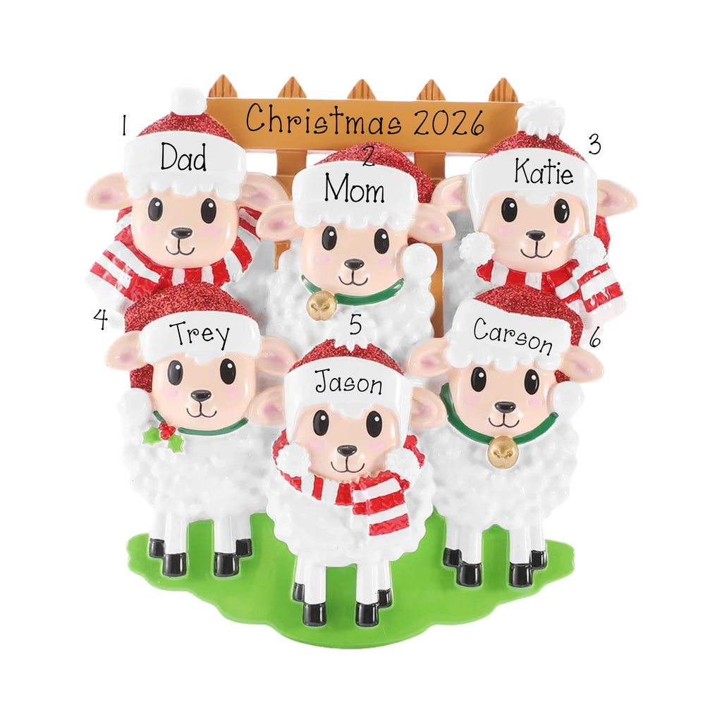 Personalized Family Of 6 Ornament, Sheep Christmas Farm Keepsake