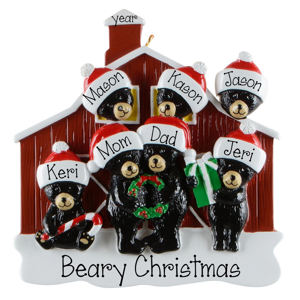 Personalized Black Bear Family of 7 Christmas Ornament – Custom Family or Grandkids Keepsake